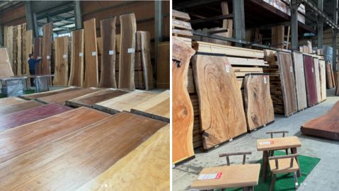 プロウッドスタイルフェア 会場 天然木製品の展示風景